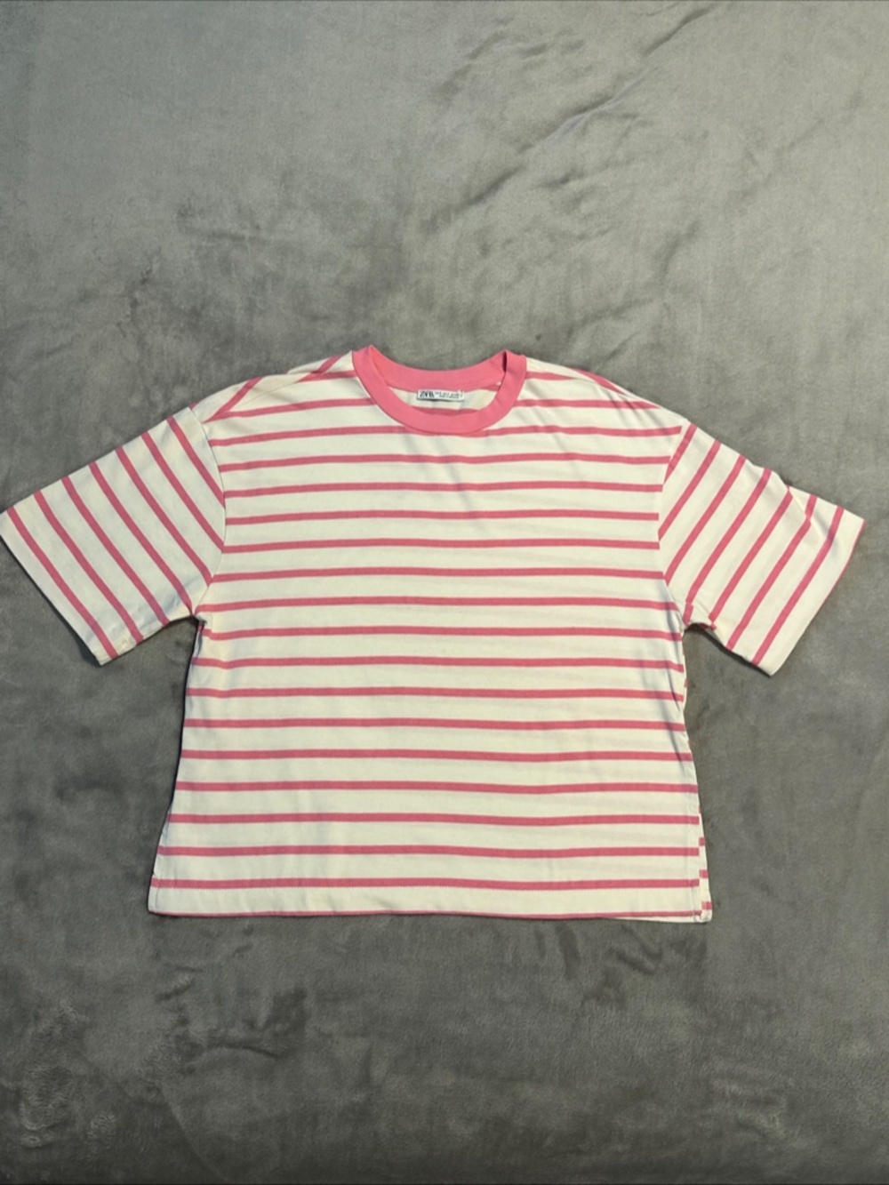 ZARA Pink Striped Boxy Oversized Tee - Side Slits - Small